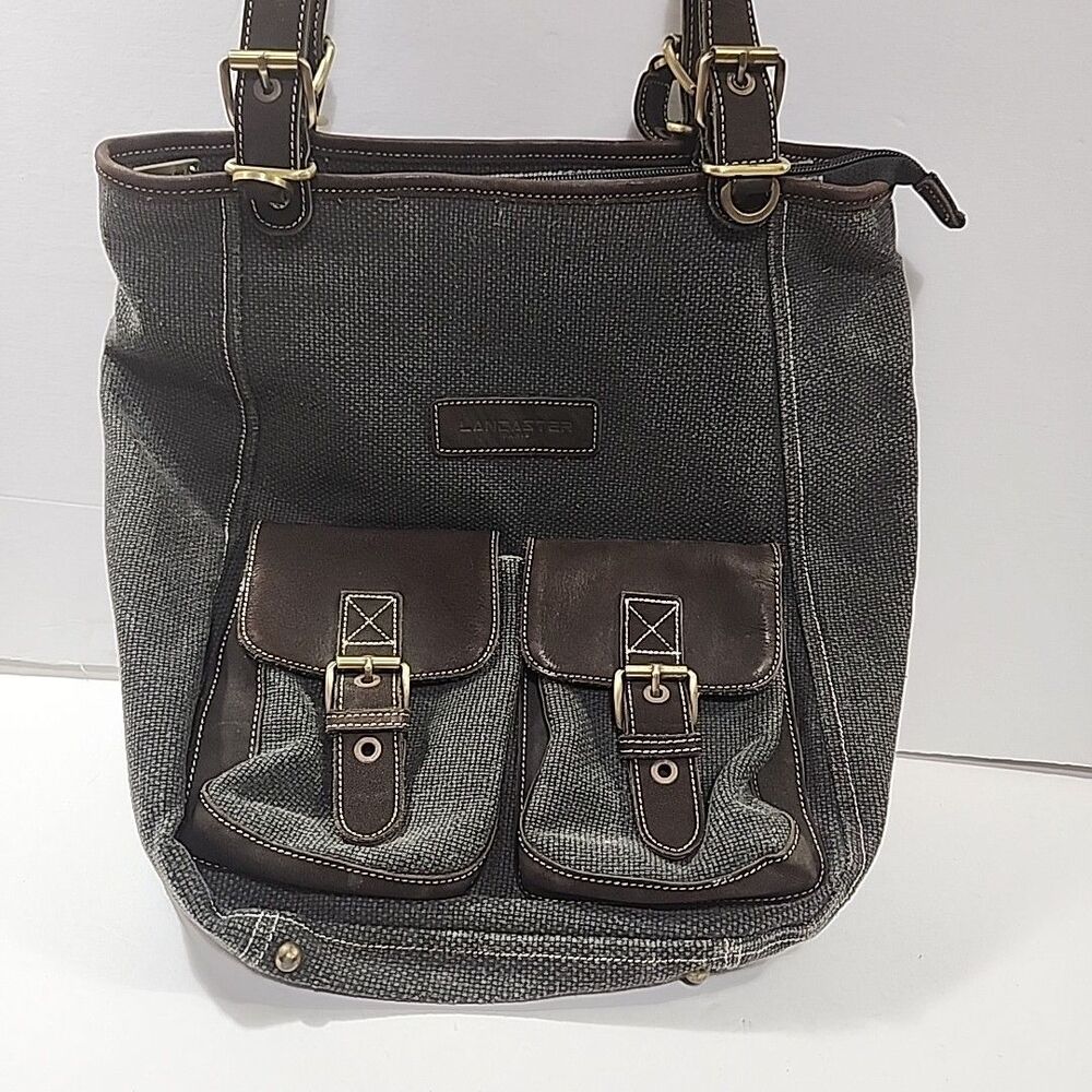 Lancaster Paris Tote Bag Beige Brown Geometric Made in France Shoulder Purse